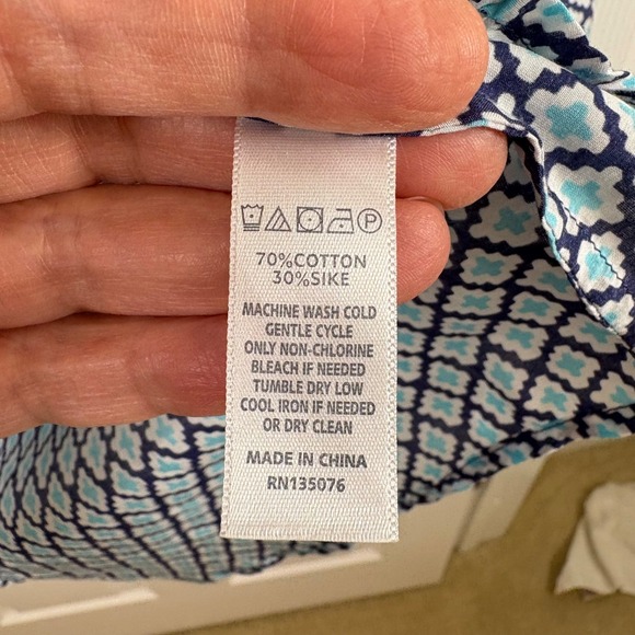 C Wonder Women's Blue Cotton Blouse Long-Sleeve‎ Tile Pattern Size XS/S - Picture 6 of 8